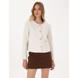 Pierre Cardin Kadın Ekru Crop Top Tüvit Ceket 50319417-VR019 - Dropsuz - 34