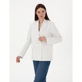 Pierre Cardin Kadın Ekru Keten Karışımlı Comfort Fit Kruvaze Ceket 50300067-VR019 - Dropsuz - 40