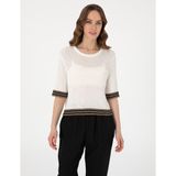 Pierre Cardin Kadın Ekru Regular Fit Triko Tişört 50306558-VR019 - S