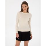 Pierre Cardin Kadın Ekru Slim Fit Bisiklet Yaka Basic Kazak 50315758-VR019 - XL