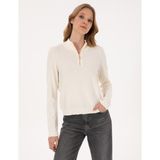 Pierre Cardin Kadın Ekru Slim Fit Fermuarlı Kazak 50317114-VR019 - XS