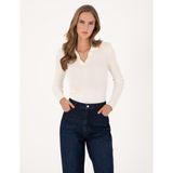 Pierre Cardin Kadın Ekru Slim Fit Polo Yaka Kazak 50310954-VR019