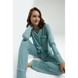 Pierre Cardin Kadın Gömlek Yaka Önden Düğmeli Pijama TAKIM-8986 - Yeşil - XL