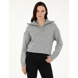 Pierre Cardin Kadın Gri Melanj Comfort Fit Fermuarlı Kazak 50290597-VR086