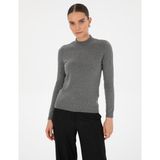 Pierre Cardin Kadın Gri Melanj Slim Fit Yarım Balıkçı Yaka Basic Kazak 50315768-VR086