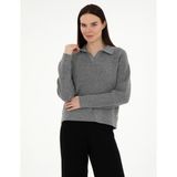 Pierre Cardin Kadın Gri Melanj Yün Regular Fit Polo Yaka Kazak 50296492-VR086 - XS