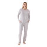 Pierre Cardin Kadın Gri Pijama Takımı, Uzun Kollu, Regular Kalıp, Bisiklet Yaka, M Beden