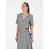 Pierre Cardin Kadın Gri Regular Fit Crop Top Kısa Kollu Gömlek 50288783-VR024 - 38