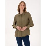 Pierre Cardin Kadın Haki Modal Karışımlı Comfort Fit Uzun Kollu Gömlek 50318219-VR027 - 38