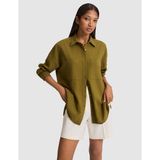 Pierre Cardin Kadın Haki Oversize Keten Karışımlı Gömlek 50328624-VR027 - 36