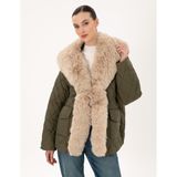Pierre Cardin Kadın Haki Regular Fit Kürk Yaka Mont 50290325-VR027 - 42