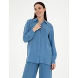 Pierre Cardin Kadın Indigo Comfort Fit Uzun Kollu Gömlek 50305757-VR028 - 38 - İndigo