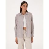 Pierre Cardin Kadın Kahverengi Çizgili Comfort Fit Uzun Kollu Gömlek 50318226-VR029 - 40