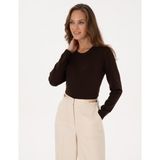 Pierre Cardin Kadın Kahverengi Comfort Fit Bisiklet Yaka Basic Kazak 50316393-VR029 - XS