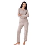Pierre Cardin Kadın Kahverengi Pijama Takımı, Uzun Kol, Açık Paça, Regular Kalıp, 4XL