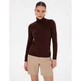 Pierre Cardin Kadın Kahverengi Slim Fit Basic Kazak 50315747-VR029 - 2XL