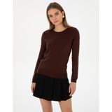 Pierre Cardin Kadın Kahverengi Slim Fit Bisiklet Yaka Basic Kazak 50315758-VR029 - XS