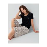 Pierre Cardin Kadın Kapri Pijama Takımı,%50 Pamuk Modal, Düğmeli Kısa Kollu, Siyah, M