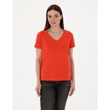 Pierre Cardin Kadın Kırmızı Regular Fit V Yaka Basic Tişört 50305749-VR030 - XL