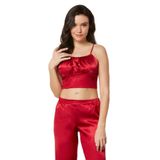 Pierre Cardin Kadın Kırmızı Saten 3'lü Pijama Takımı, L Beden