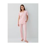 Pierre Cardin Kadın Kısa Kol Düğmeli Uzun Paça Çizgili Pijama Takımı, Pembe, M Beden