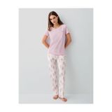 Pierre Cardin Kadın Kısa Kol Uzun Paça Desenli Pijama Takımı, Lila, S Beden