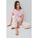 Pierre Cardin Kadın Kısa Kollu Pijama Takımı %50 Pamuk %50 Modal – Desenli Cepli Pijama Altı, Tam Kalıp - Toz Pembe - XL