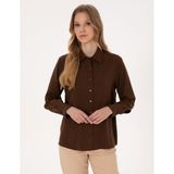 Pierre Cardin Kadın Koyu Kahverengi Modal Karışımlı Comfort Fit Uzun Kollu Gömlek 50318219-VR084 - 40