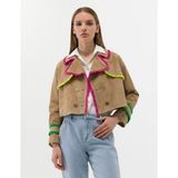 Pierre Cardin Kadın Krem Crop Top Deri Ceket 50263168-VR071 - 38 - Dropsuz