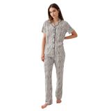 Pierre Cardin Kadın Krem Gömlek Yaka Pijama Takımı, Kısa Kollu, L Beden