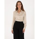 Pierre Cardin Kadın Kum Regular Fit Saten Uzun Kollu Gömlek 50319346-VR085 - 40
