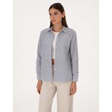 Pierre Cardin Kadın Lacivert Çizgili Comfort Fit Uzun Kollu Gömlek 50318226-VR033 - 38