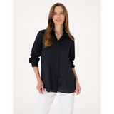 Pierre Cardin Kadın Lacivert Comfort Fit Saten Uzun Kollu Gömlek 50313588-VR033 - 34