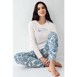 Pierre Cardin Kadın Lıvıng My Best Life Modal Pamuklu Krem Uzun Kollu Desenli Pijama Takım