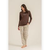 Pierre Cardin Kadın Make Today Amazing Kahverengi Uzun Kol Pijama Takım PC9274-S-V1 PC9274-S-V1