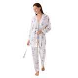 Pierre Cardin Kadın Mavi 3'Lü Pijama Takımı, Kimono Yaka, Desenli, Regular Fit