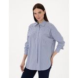 Pierre Cardin Kadın Mavi Çizgili Oversize Uzun Kollu Gömlek 50301125-VR036 - 40
