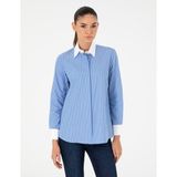 Pierre Cardin Kadın Mavi Comfort Fit Uzun Kollu Gömlek 50292249-VR036