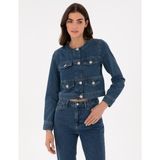 Pierre Cardin Kadın Mavi Crop Top Jean Ceket 50306930-VR036 - Dropsuz