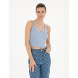 Pierre Cardin Kadın Mavi Crop Top Triko Bluz 50284799-VR249