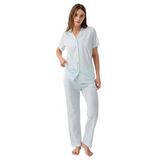 Pierre Cardin Kadın Mavi Gömlek Pijama Takımı, Kısa Kollu, Boru Paça, M Beden