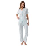 Pierre Cardin Kadın Mavi Gömlek Pijama Takımı, Kısa Kollu, Boru Paça, S Beden