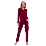 Pierre Cardin Kadın Modal Uzun Kollu Önden Düğmeli Pijama Takımı, Bordo, M Beden