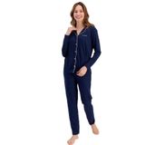 Pierre Cardin Kadın Modal Uzun Kollu Önden Düğmeli Pijama Takımı, Lacivert, XL