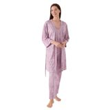 Pierre Cardin Kadın Mor 3'Lü Pijama Takımı, Kruvaze Yaka,%50 Pamuk%50 Modal, M Beden