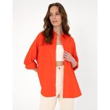 Pierre Cardin Kadın Nar Çiçeği Oversize Keten Karışımlı Uzun Kollu Gömlek 50313128-VR039 - Narçiçeği - 38