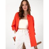 Pierre Cardin Kadın Nar Çiçeği Oversize Uzun Kollu %100 Keten Gömlek 50301078-VR030 - Kırmızı - 42