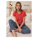 Pierre Cardin Kadın Pamuk & Modal Kısa Kollu Bisiklet Yaka Baskılı Pijama Takımı, Kırmızı, L
