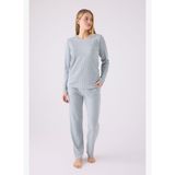 Pierre Cardin Kadın Pamuklu Bisiklet Yaka Pigment Baskılı Kışlık Regular Fit Mavi Pijama Takımı PC8908-S-V1 PC8908-S-V1