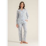 Pierre Cardin Kadın Pamuklu Flowers Mavi Gömlek Pijama Takımı PC9271-S-V1 PC9271-S-V1